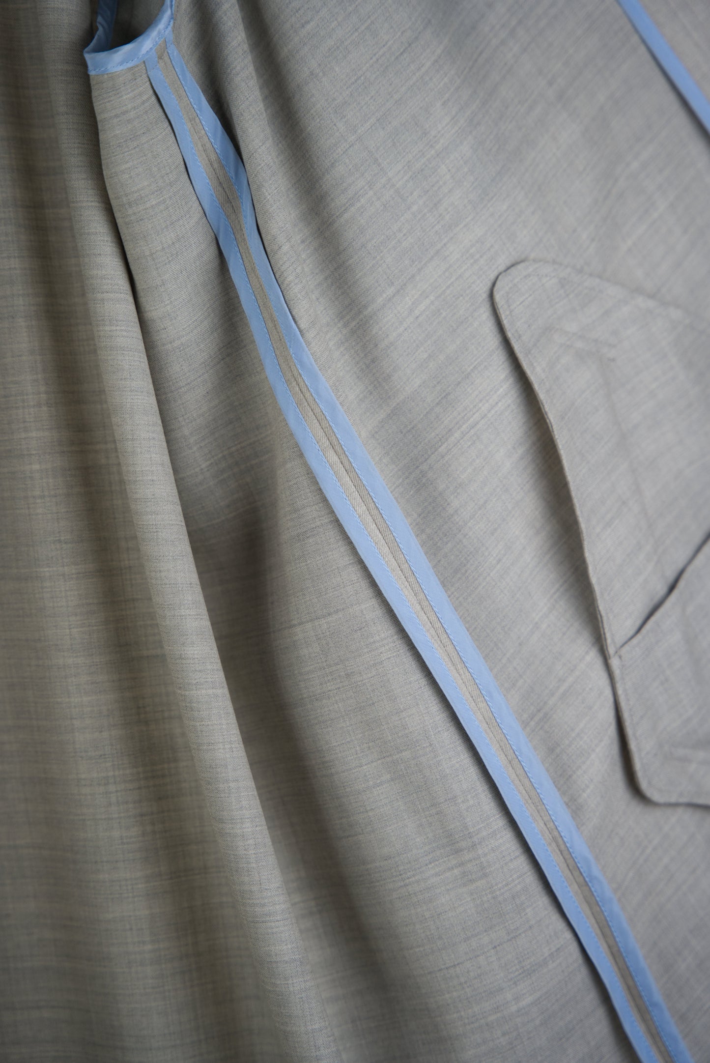 blue piping inside the Bal Collar Coat in Wool