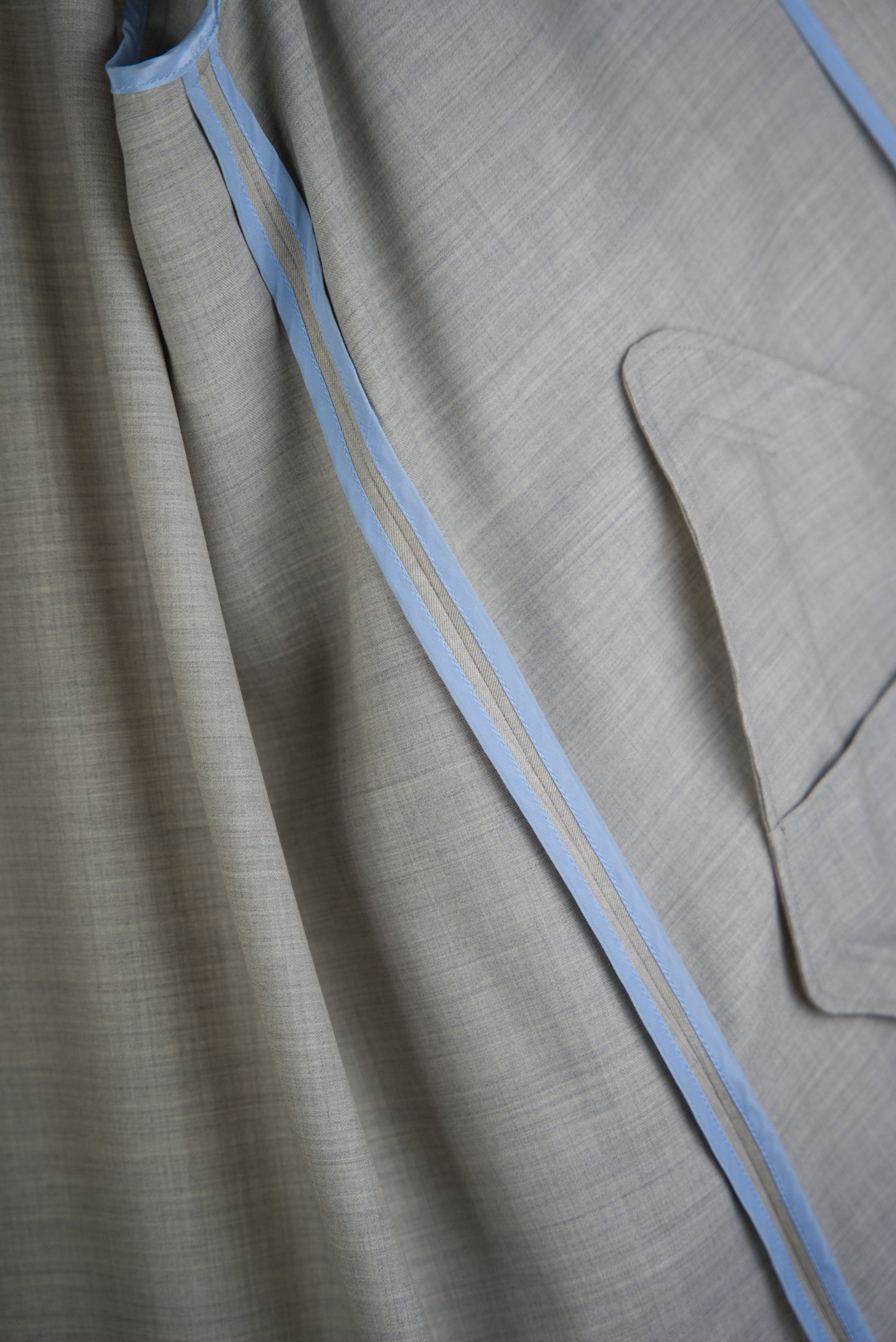 blue piping inside the Bal Collar Coat in Wool