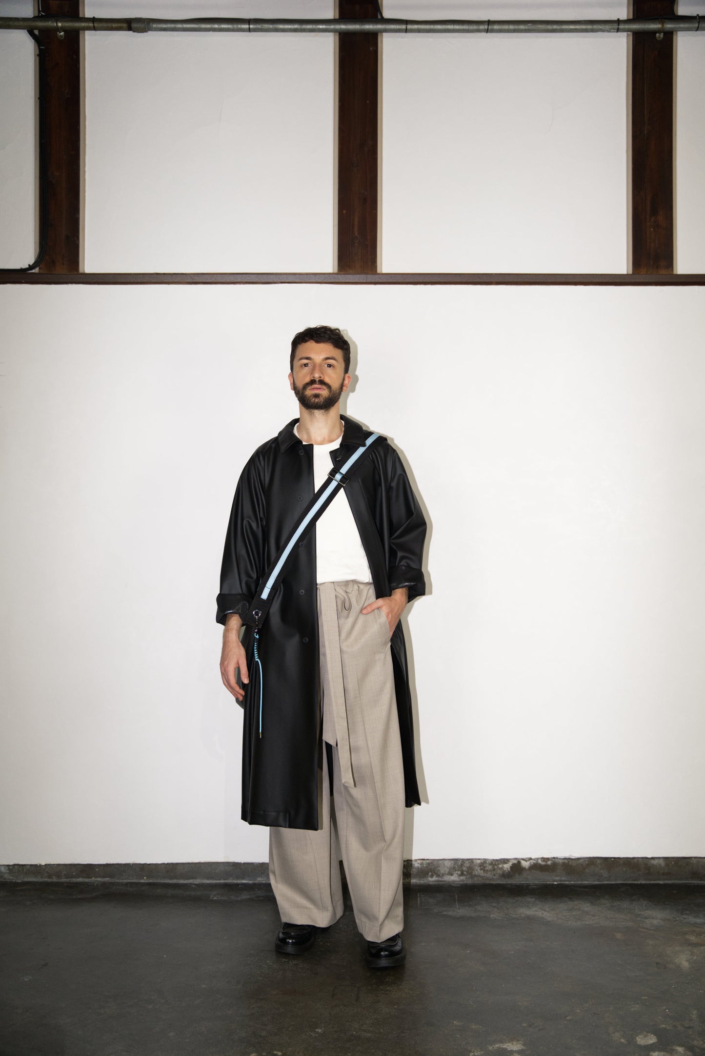 unisex and matt black Bal Collar Coat in Cactus Leather