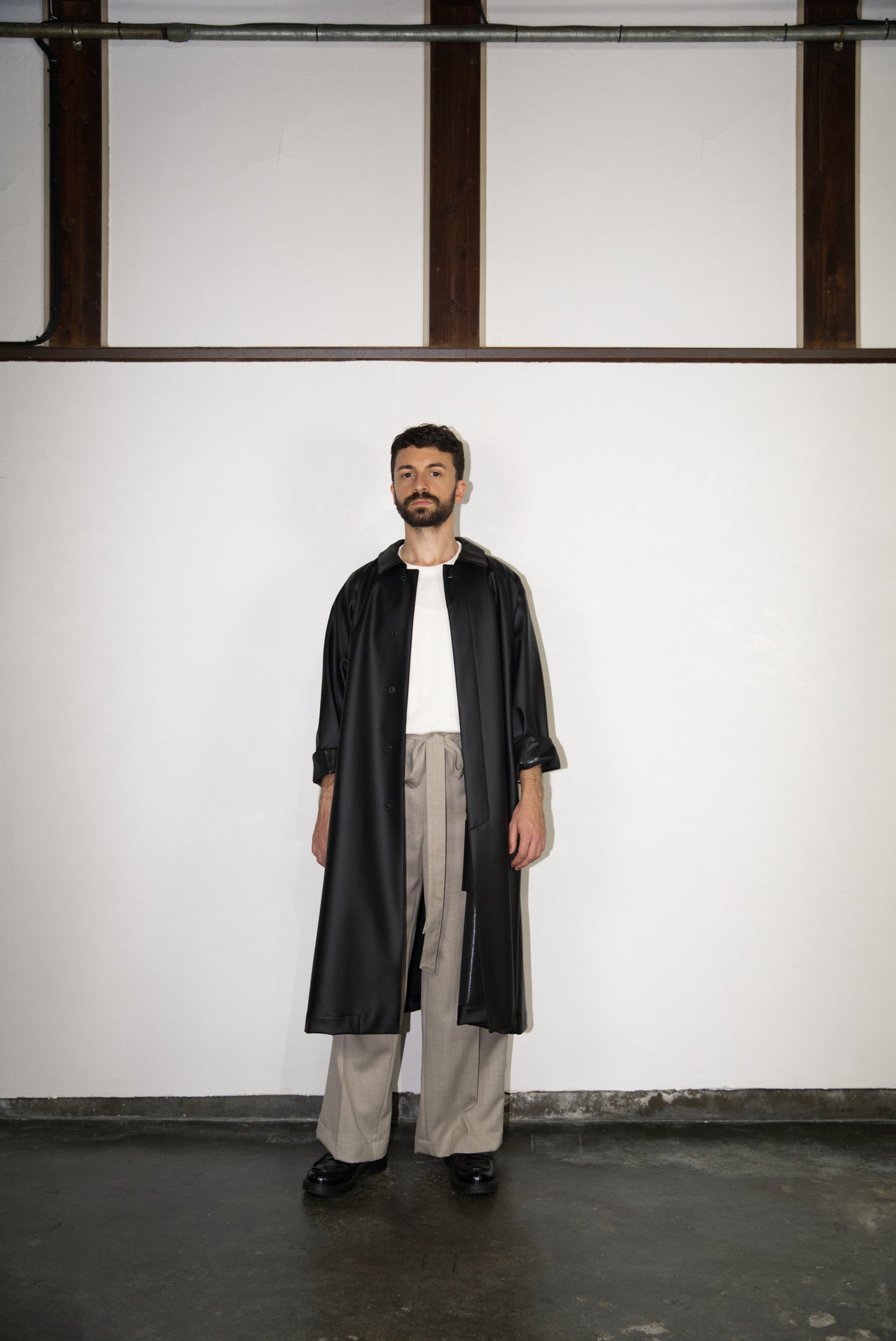 matt black Bal Collar Coat in Cactus Leather