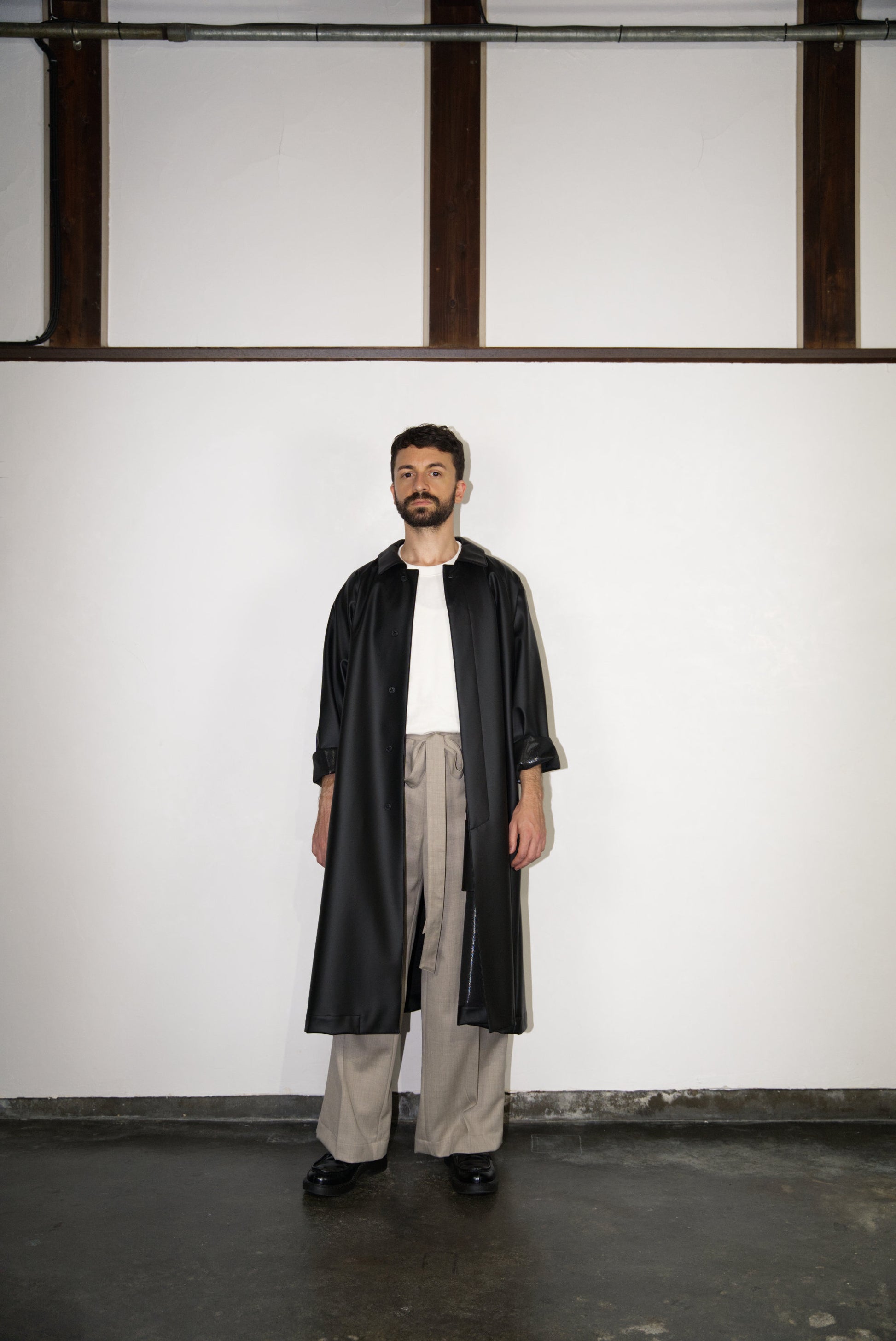 matt black Bal Collar Coat in Cactus Leather