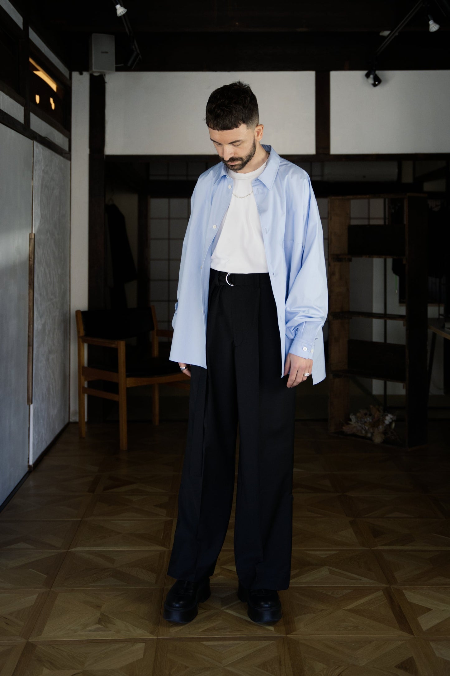 Blue Boxy Long-Sleeve Shirt