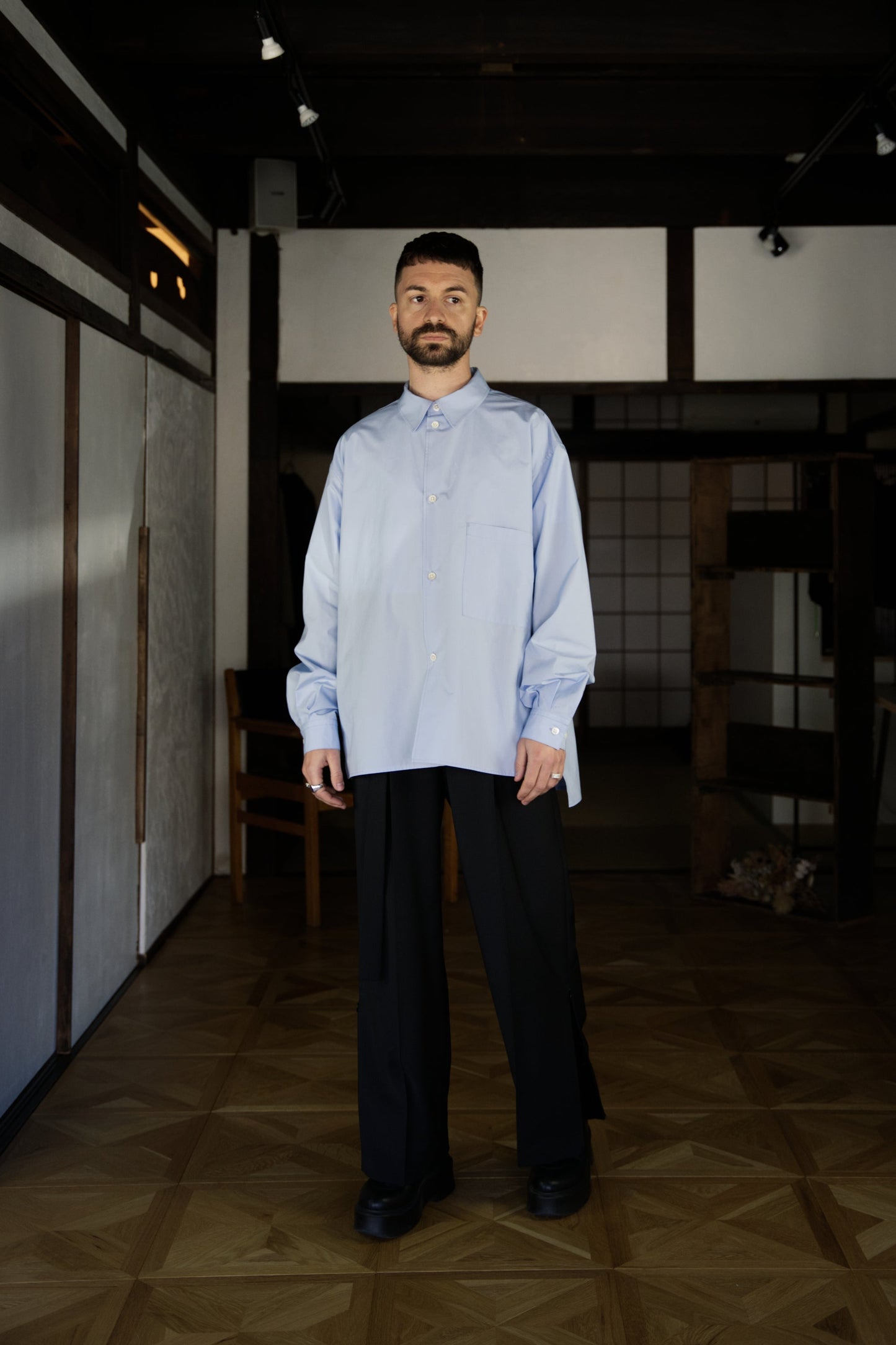 Blue Boxy Long-Sleeve Shirt
