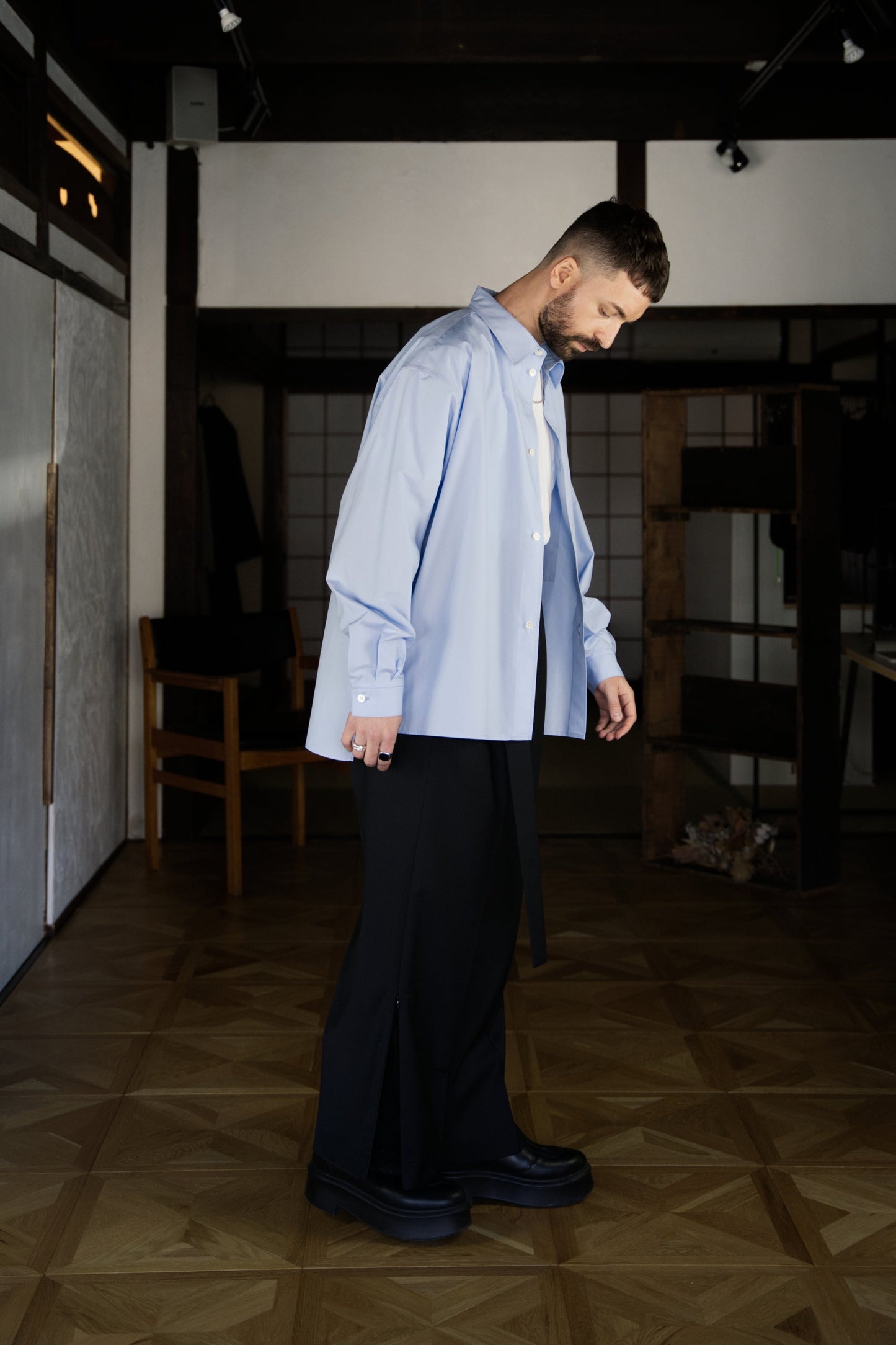 Blue Boxy Long-Sleeve Shirt