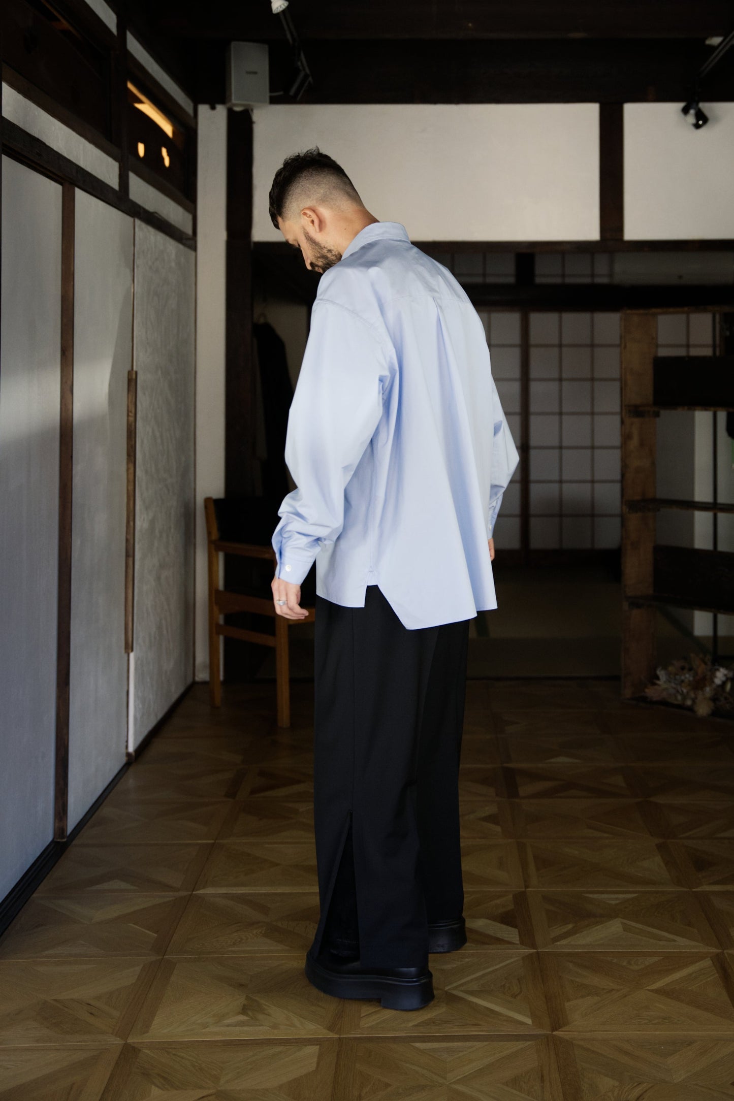 Blue Boxy Long-Sleeve Shirt