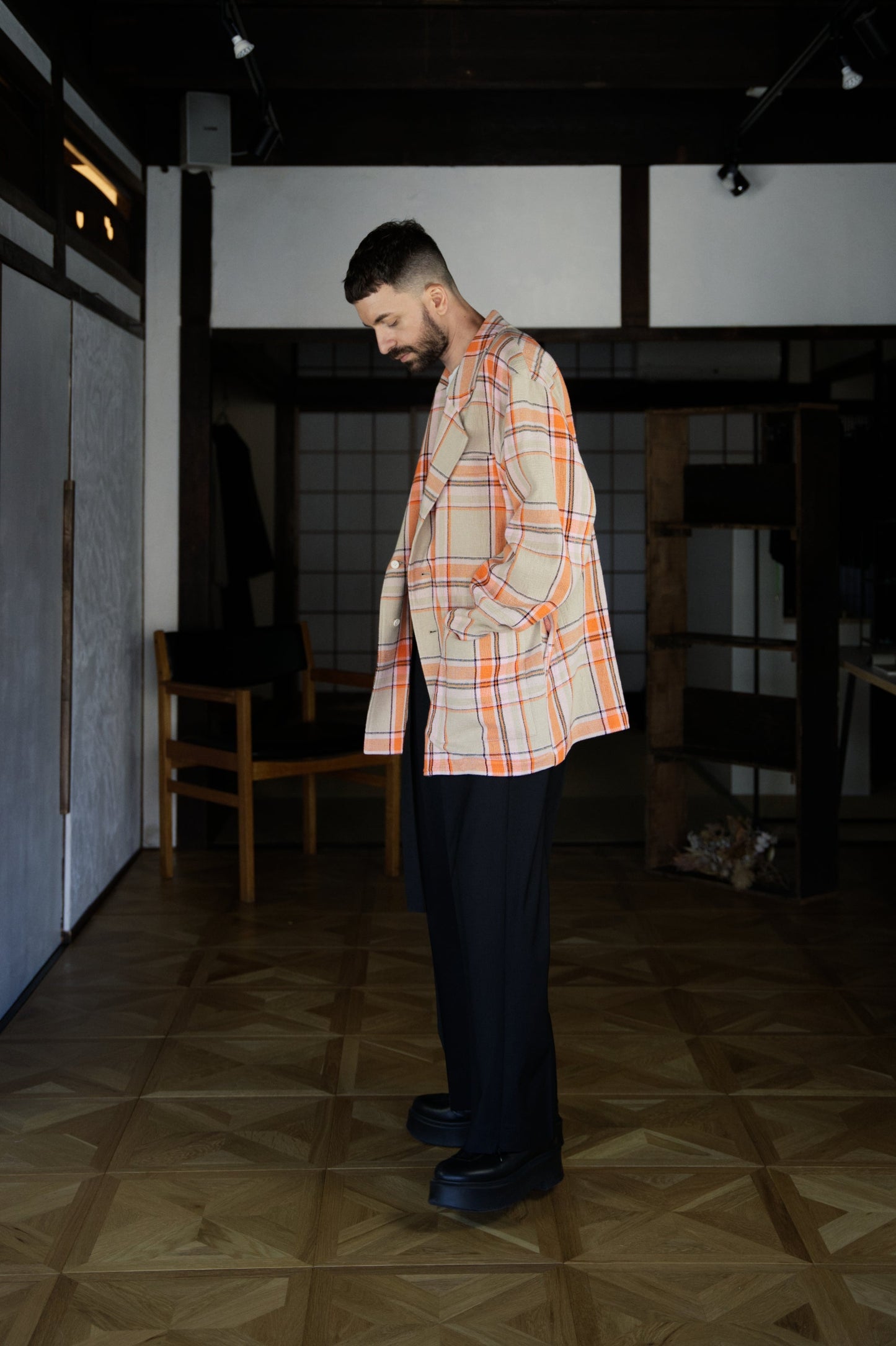 Checked Single-Breasted Boxy Blazer with ALAYA