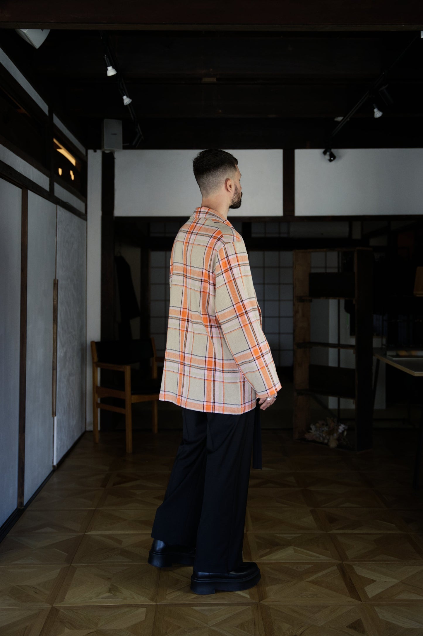 Checked Single-Breasted Boxy Blazer with ALAYA
