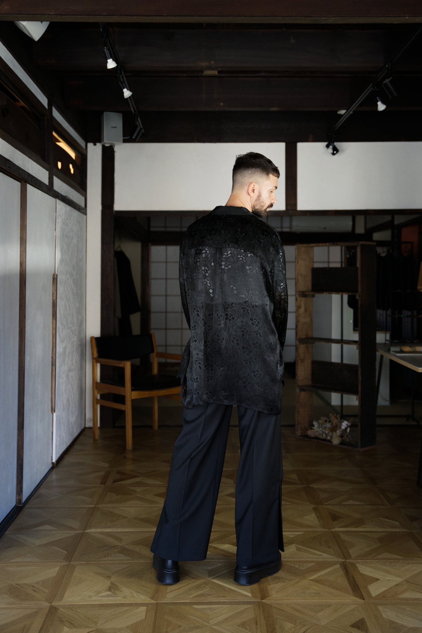 Silk & Rayon Boxy Long-Sleeve Shirt