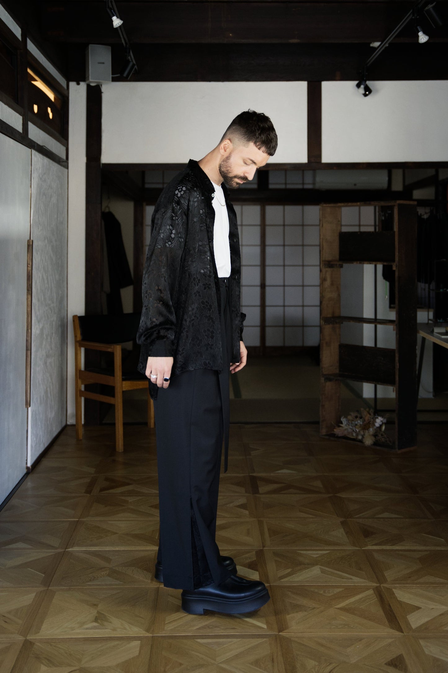 Silk & Rayon Boxy Long-Sleeve Shirt