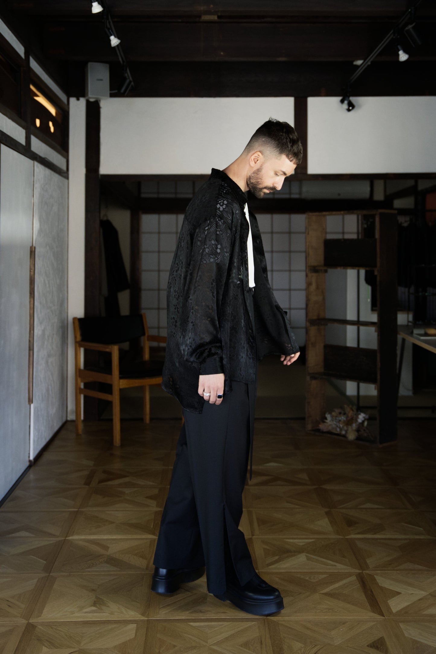 Silk & Rayon Boxy Long-Sleeve Shirt