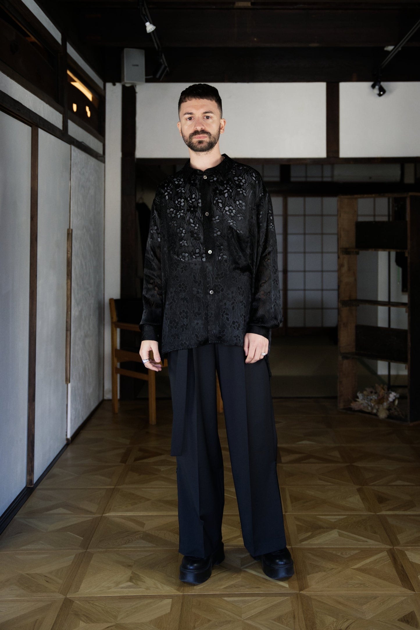 Silk & Rayon Boxy Long-Sleeve Shirt
