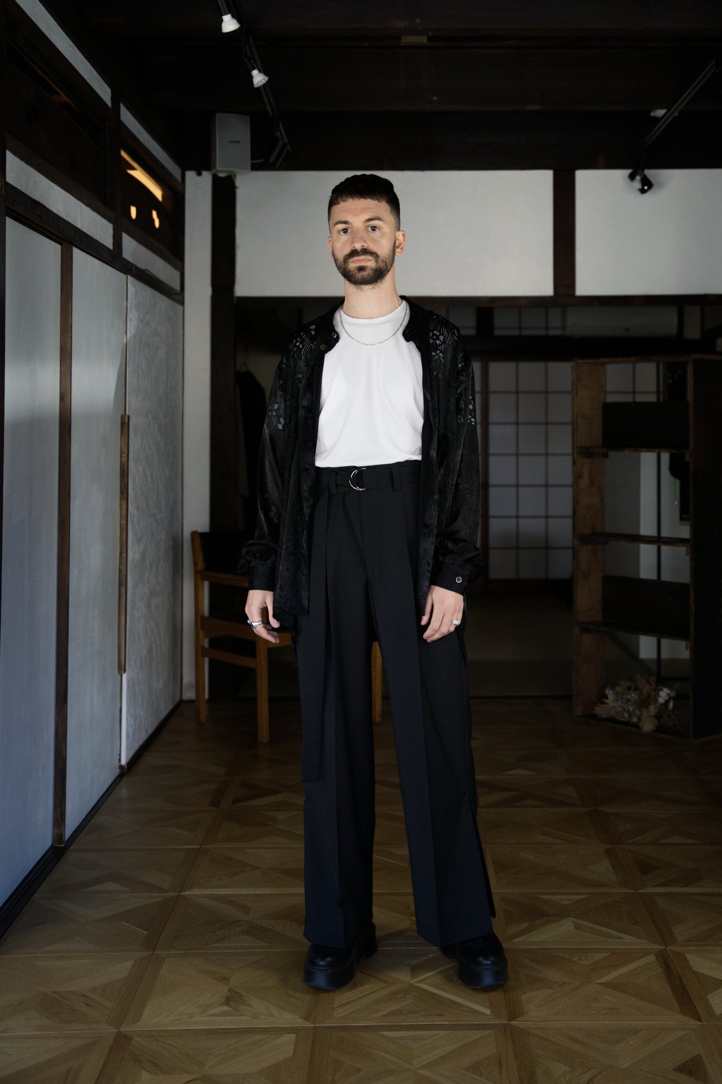 Silk & Rayon Boxy Long-Sleeve Shirt