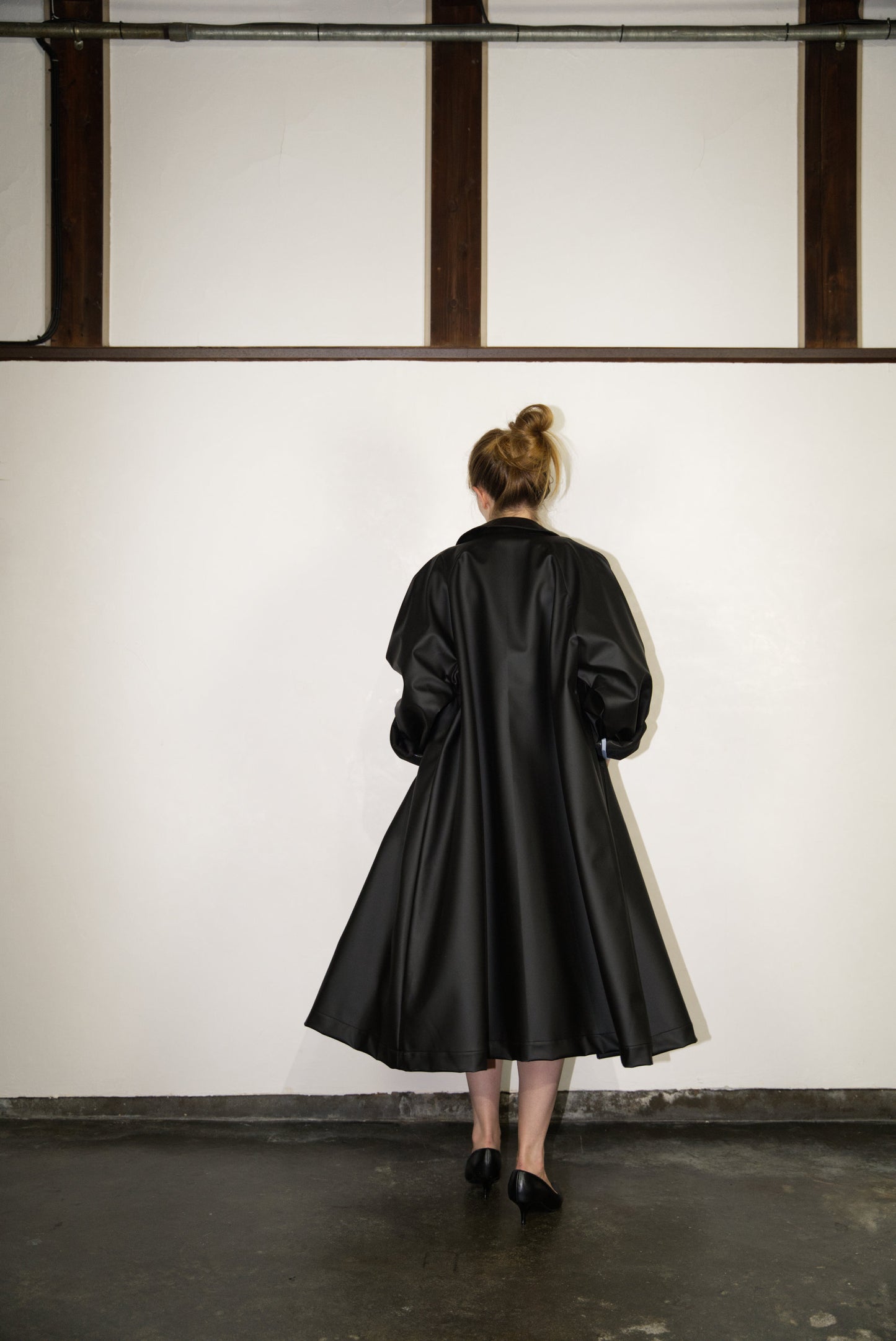 matt black Bal Collar Coat in Cactus Leather from the back