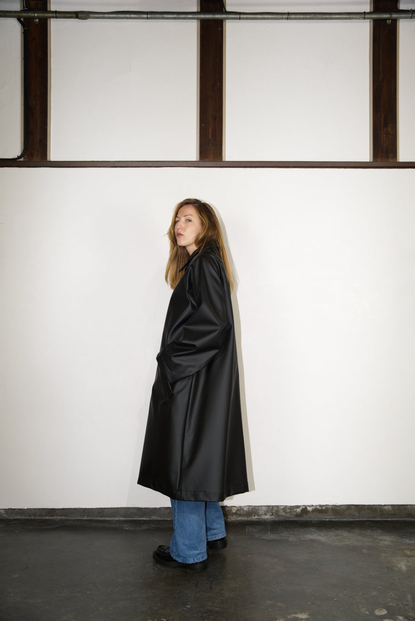 matt black and one size Bal Collar Coat in Cactus Leather