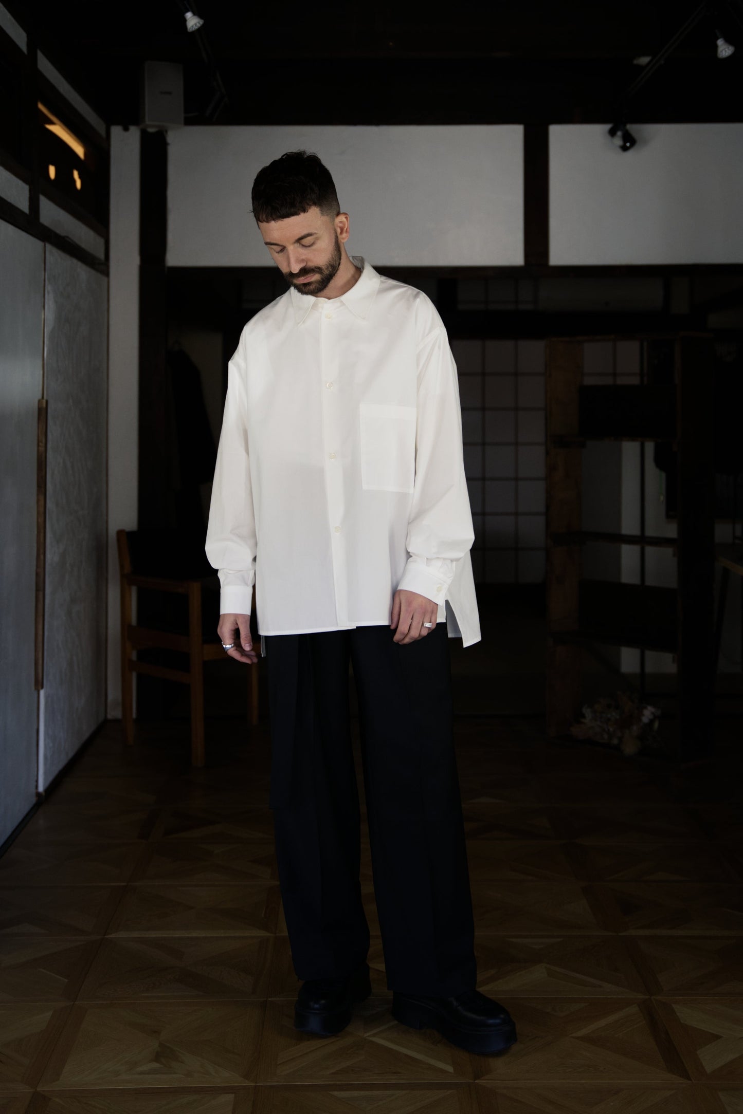 White Boxy Long-Sleeve Shirt