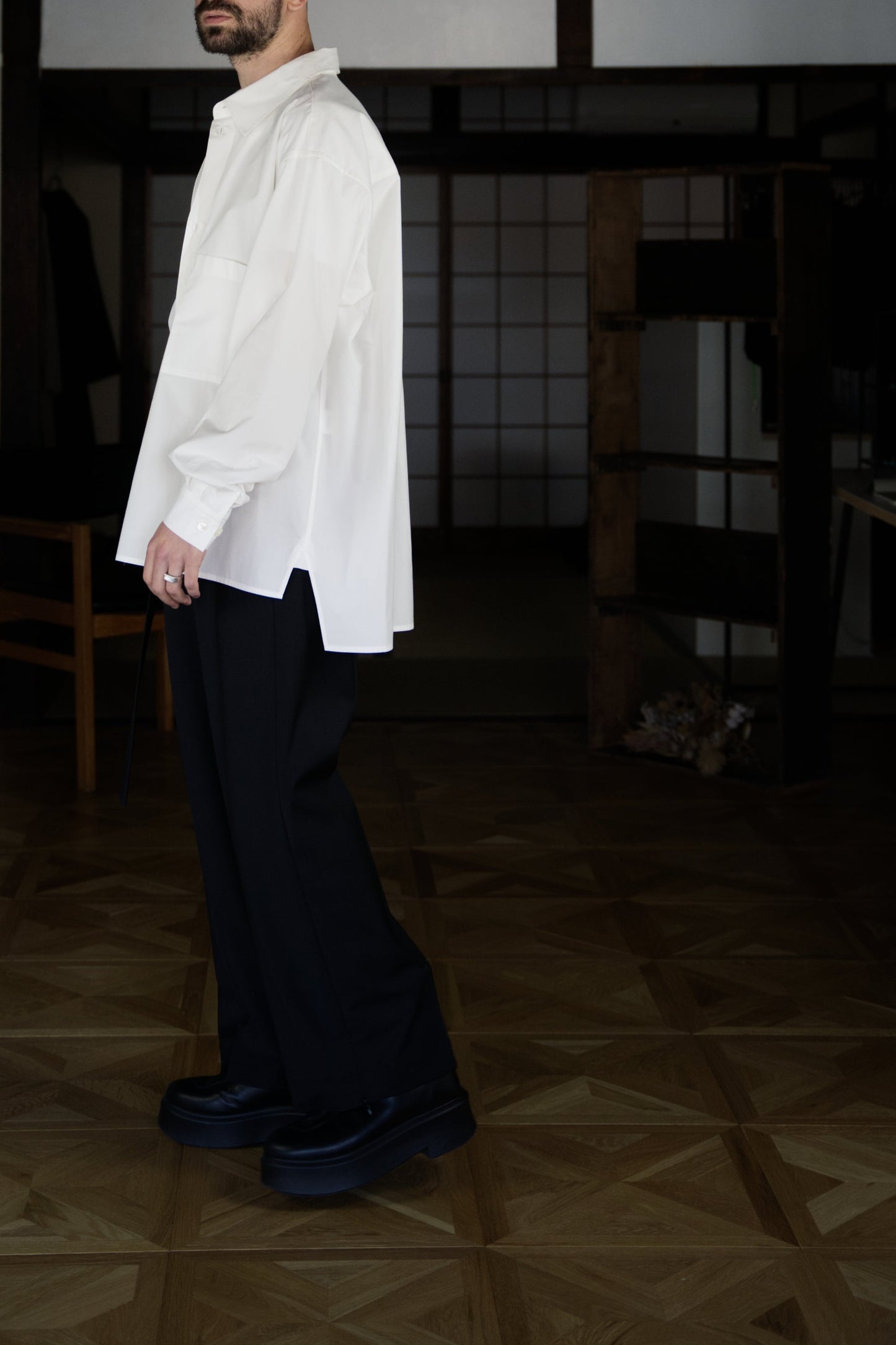 White Boxy Long-Sleeve Shirt