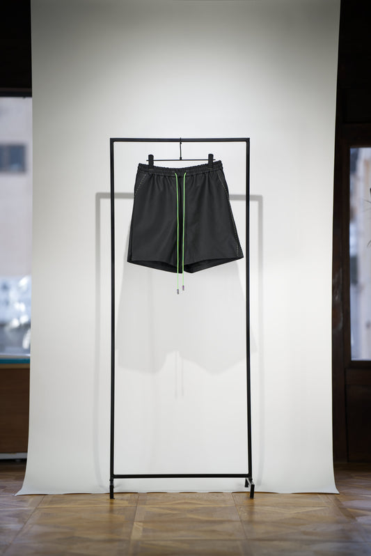 front side Hand-Stitched SCENE Cactus Leather Shorts - neon green