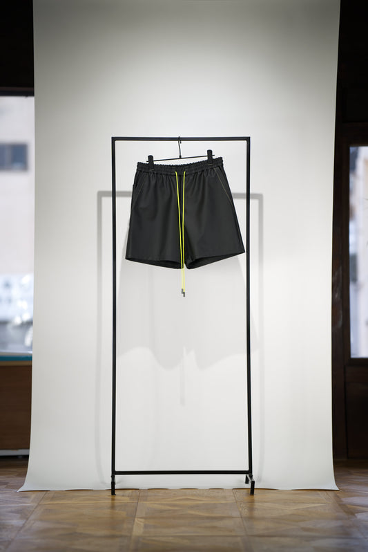 the hand-stitched scene cactus leather shorts in neon yellow